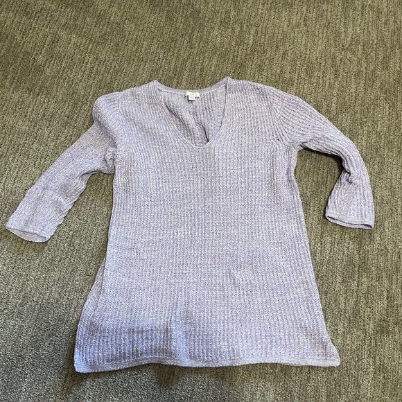 Women’s Ribbed V-Neck Sweater Purple Size Small | Cotton Blend 3/4 Sleeve Marled - Picture 1 of 7